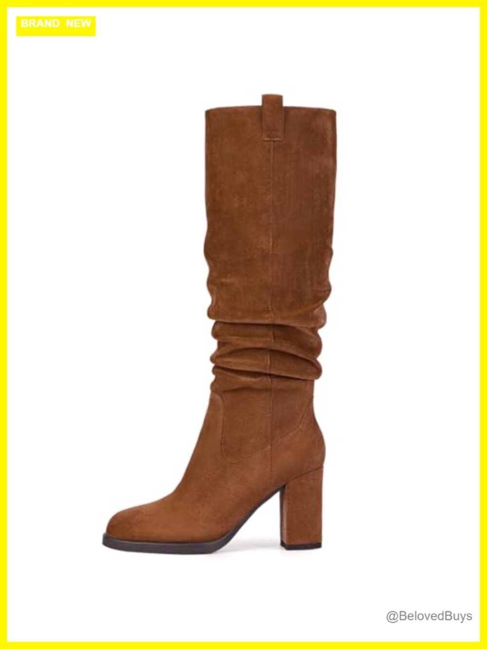 Faux Suede Knee High Boots Chunky Block Heel Side Zip Slouch Tall Boots